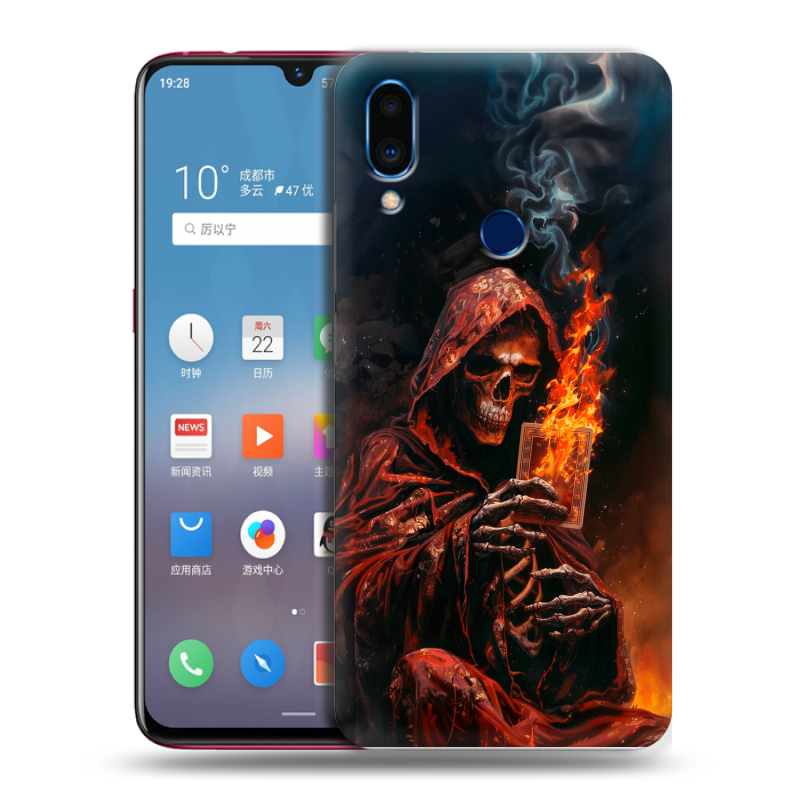 Пластиковый чехол на Meizu Note 9 с принтом Скелет и карты Пластиковый чехол на Meizu Note 9 с принтом Скелет и карты