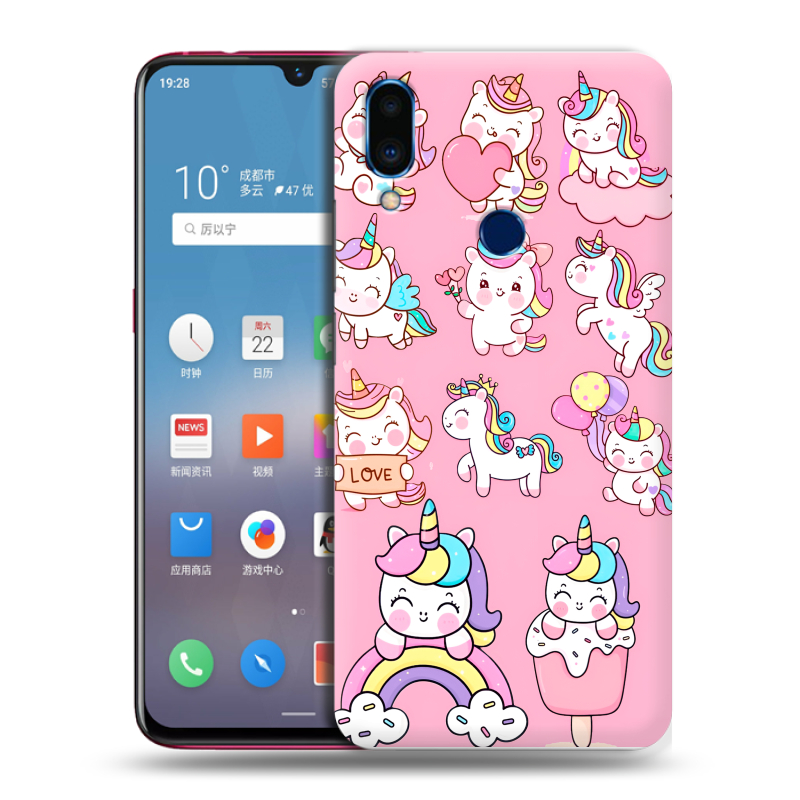 Пластиковый чехол на Meizu Note 9 с принтом Единороги и радуга Пластиковый чехол на Meizu Note 9 с принтом Единороги и радуга