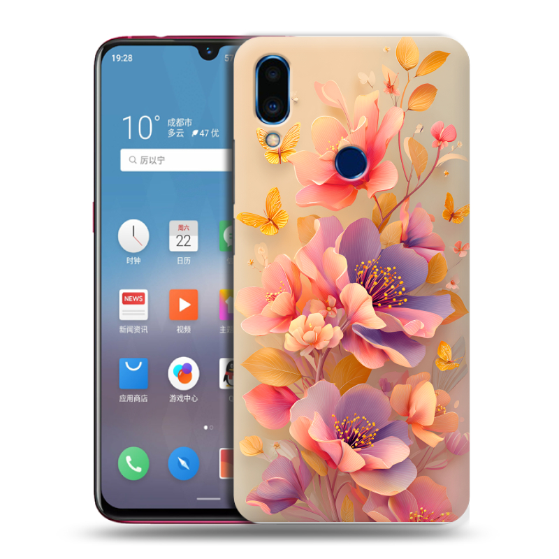Пластиковый чехол на Meizu Note 9 с принтом Цветы и бабочки Пластиковый чехол на Meizu Note 9 с принтом Цветы и бабочки