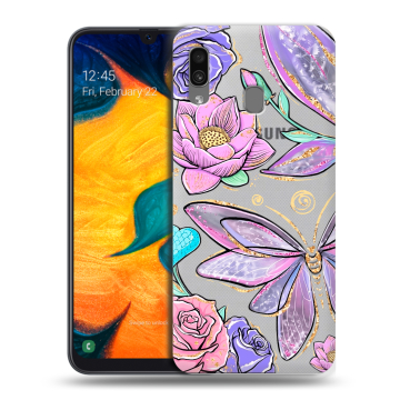 Силиконовый чехол на Samsung Galaxy A30 с принтом Бабочки и цветы
