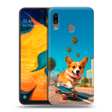 Силиконовый чехол на Samsung Galaxy A30 с принтом Корги на скейте Силиконовый чехол на Samsung Galaxy A30 с принтом Корги на скейте