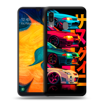 Силиконовый чехол на Samsung Galaxy A30 с принтом Гоночные машины Силиконовый чехол на Samsung Galaxy A30 с принтом Гоночные машины