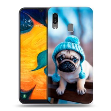 Силиконовый чехол на Samsung Galaxy A30 с принтом Мопс в шапке