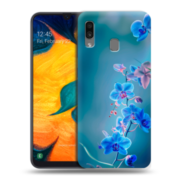Силиконовый чехол на Samsung Galaxy A30 с принтом Голубые цветы Силиконовый чехол на Samsung Galaxy A30 с принтом Голубые цветы