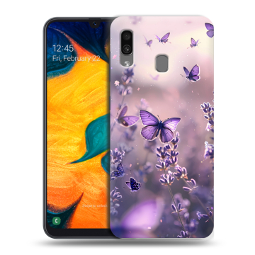 Силиконовый чехол на Samsung Galaxy A30 с принтом бабочки и лаванда Силиконовый чехол на Samsung Galaxy A30 с принтом бабочки и лаванда