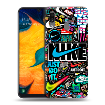 Силиконовый чехол на Samsung Galaxy A30 с принтом найк nike черный