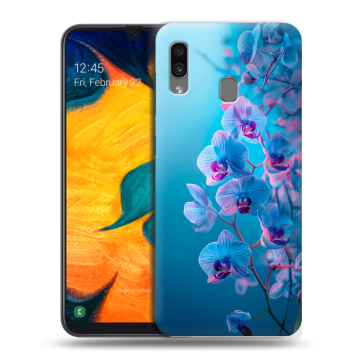 Силиконовый чехол на Samsung Galaxy A30 с принтом голубые орхидеи Силиконовый чехол на Samsung Galaxy A30 с принтом голубые орхидеи