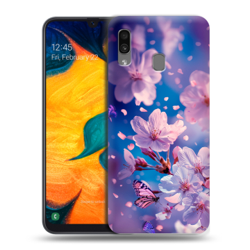 Силиконовый чехол на Samsung Galaxy A30 с принтом цветы бабочки