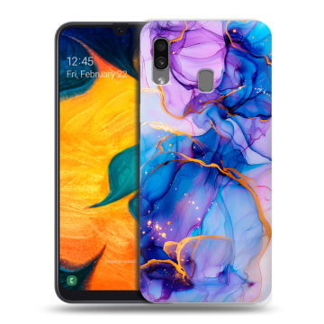 Силиконовый чехол на Samsung Galaxy A30 с принтом синий мрамор Силиконовый чехол на Samsung Galaxy A30 с принтом синий мрамор