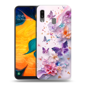 Силиконовый чехол на Samsung Galaxy A30 с принтом цветы бабочки