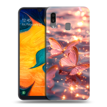 Силиконовый чехол на Samsung Galaxy A30 с принтом бабочки розовые Силиконовый чехол на Samsung Galaxy A30 с принтом бабочки розовые