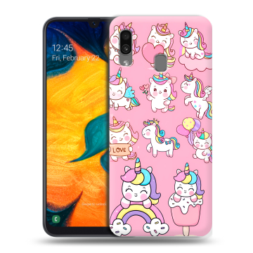 Силиконовый чехол на Samsung Galaxy A30 с принтом Единороги и радуга Силиконовый чехол на Samsung Galaxy A30 с принтом Единороги и радуга