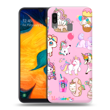 Силиконовый чехол на Samsung Galaxy A30 с принтом розовые единороги Силиконовый чехол на Samsung Galaxy A30 с принтом розовые единороги
