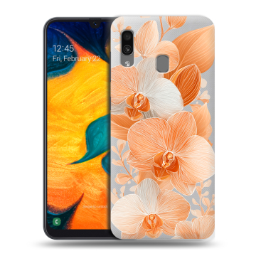 Силиконовый чехол на Samsung Galaxy A30 с принтом Бежевые цветы