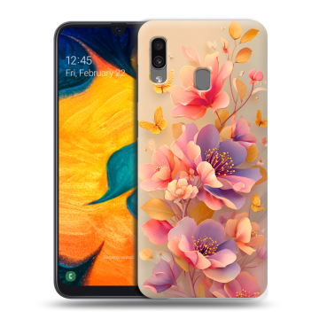 Силиконовый чехол на Samsung Galaxy A30 с принтом Цветы и бабочки