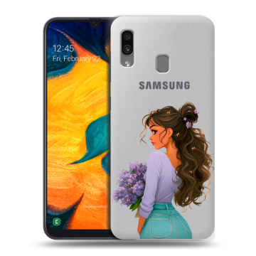 Силиконовый чехол на Samsung Galaxy A30 с принтом девушка цветы