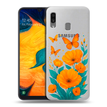 Силиконовый чехол на Samsung Galaxy A30 с принтом цветы бабочки