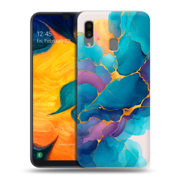 Силиконовый чехол на Samsung Galaxy A30 с принтом Мрамор блестки