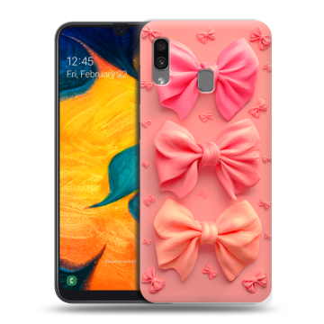 Силиконовый чехол на Samsung Galaxy A30 с принтом Розовые бантики Силиконовый чехол на Samsung Galaxy A30 с принтом Розовые бантики