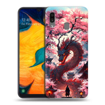 Силиконовый чехол на Samsung Galaxy A30 с принтом Дракон Японский Силиконовый чехол на Samsung Galaxy A30 с принтом Дракон Японский