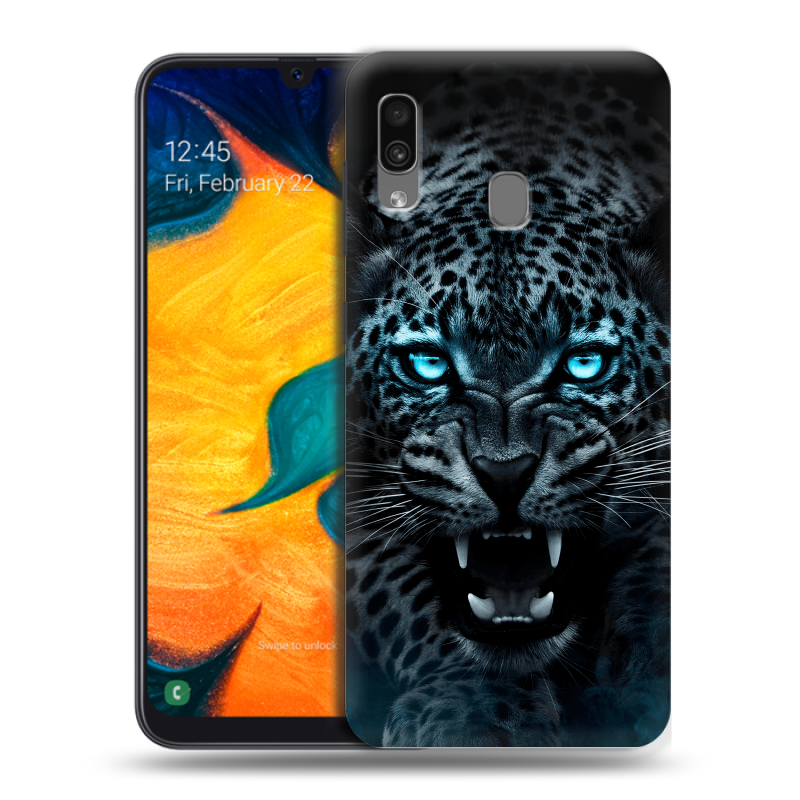 Силиконовый чехол на Samsung Galaxy A30 с принтом Темный леопард Силиконовый чехол на Samsung Galaxy A30 с принтом Темный леопард