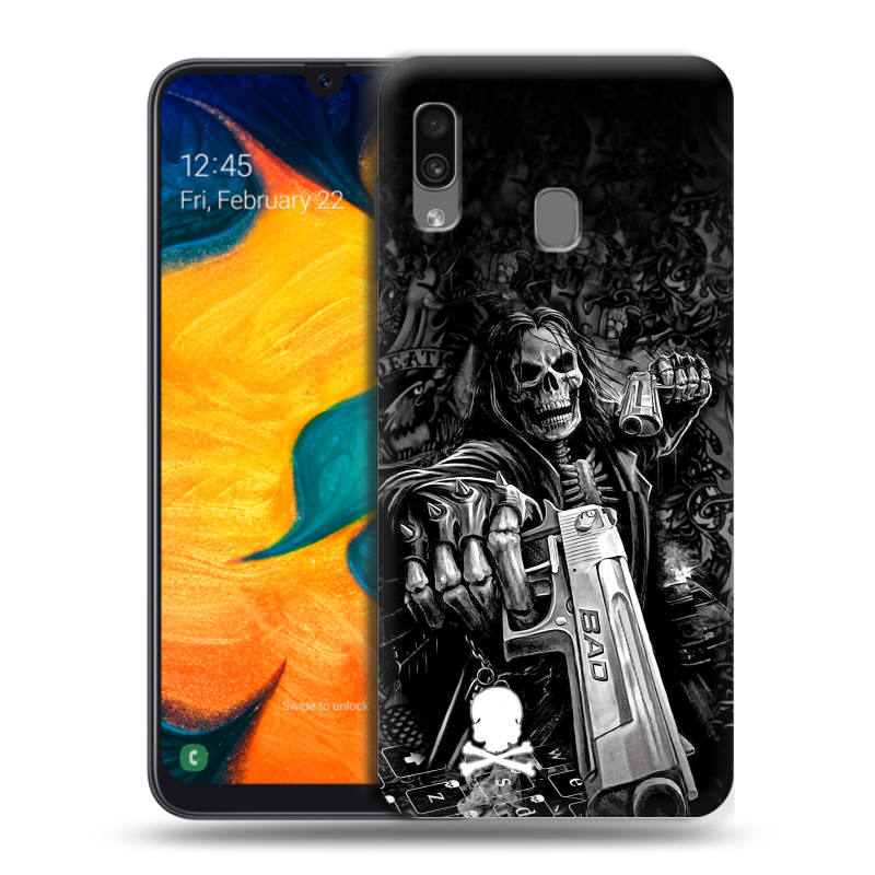 Силиконовый противоударный чехол на Samsung Galaxy A30 с принтом Скелет Силиконовый противоударный чехол на Samsung Galaxy A30 с принтом Скелет