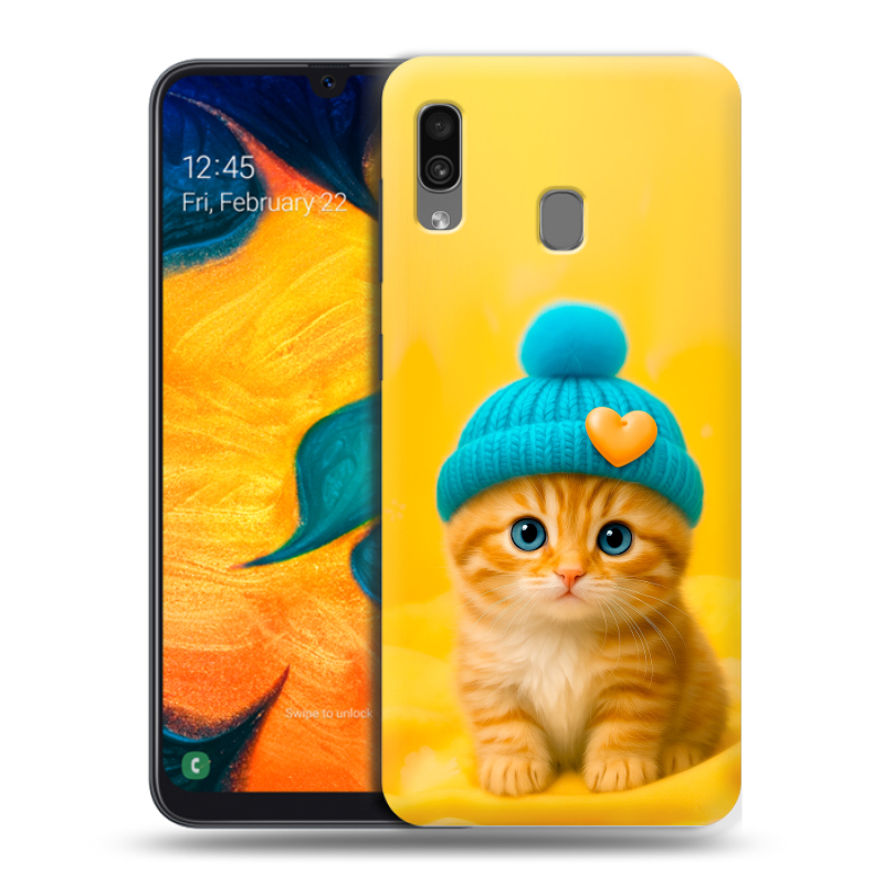 Силиконовый чехол на Samsung Galaxy A30 с принтом Котенок в шапке Силиконовый чехол на Samsung Galaxy A30 с принтом Котенок в шапке