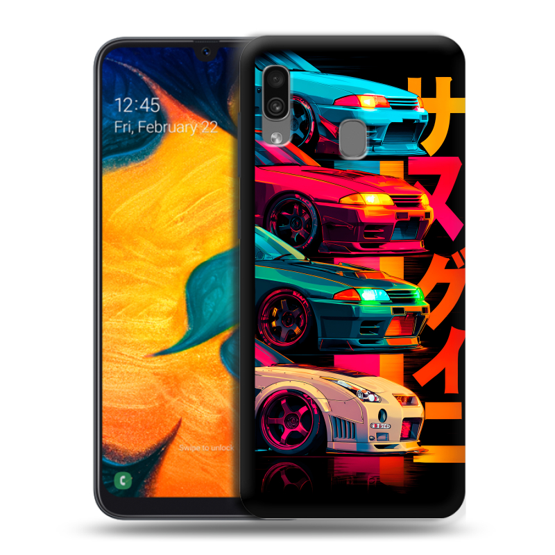 Силиконовый чехол на Samsung Galaxy A30 с принтом Гоночные машины Силиконовый чехол на Samsung Galaxy A30 с принтом Гоночные машины