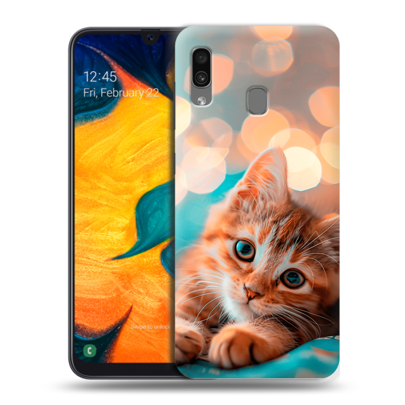Силиконовый противоударный чехол на Samsung Galaxy A30 с принтом котик Силиконовый противоударный чехол на Samsung Galaxy A30 с принтом котик