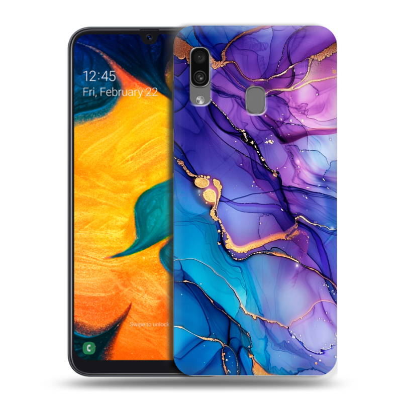 Силиконовый чехол на Samsung Galaxy A30 с принтом синий мрамор Силиконовый чехол на Samsung Galaxy A30 с принтом синий мрамор
