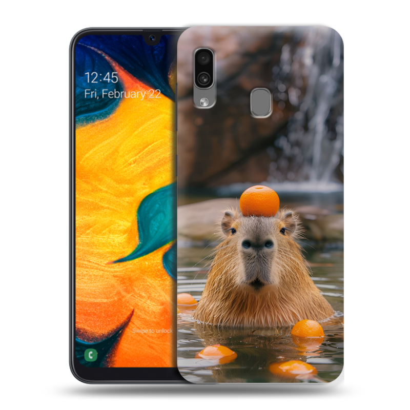 Силиконовый чехол на Samsung Galaxy A30 с принтом Капибара с апельсином Силиконовый чехол на Samsung Galaxy A30 с принтом Капибара с апельсином