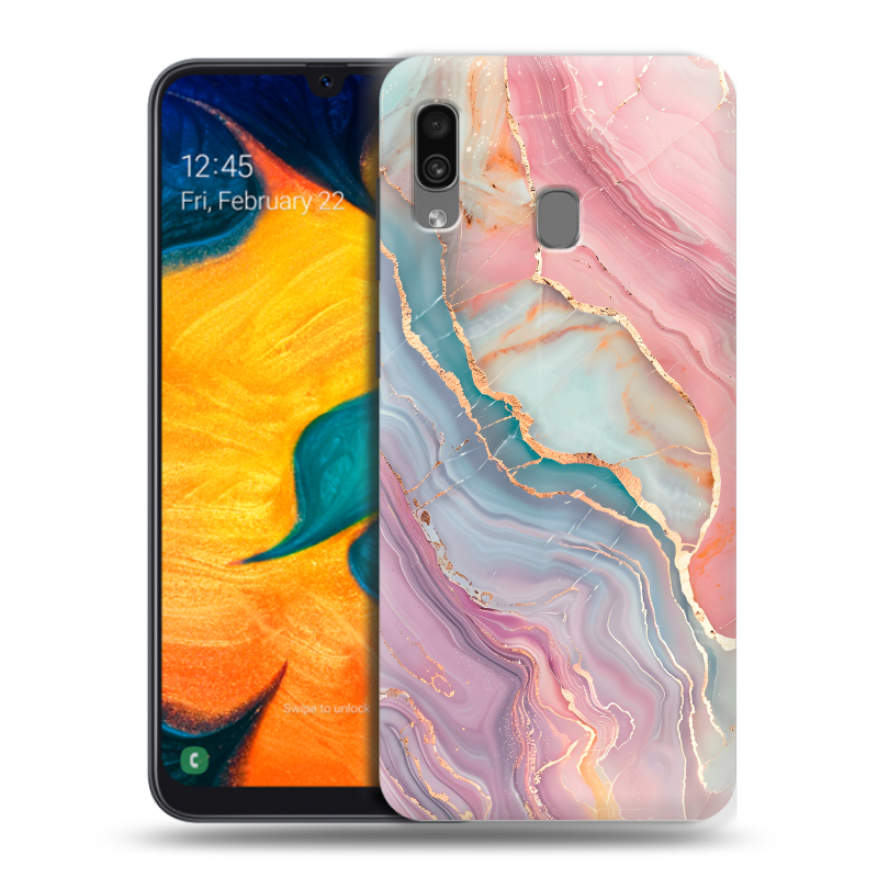 Силиконовый противоударный чехол на Samsung Galaxy A30 с принтом розовый мрамор Силиконовый противоударный чехол на Samsung Galaxy A30 с принтом розовый мрамор