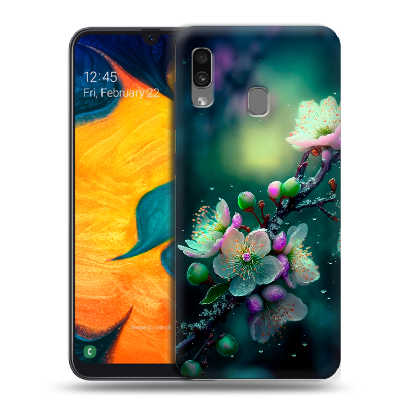 Силиконовый противоударный чехол на Samsung Galaxy A30 с принтом Цветы и мрамор Силиконовый противоударный чехол на Samsung Galaxy A30 с принтом Цветы и мрамор