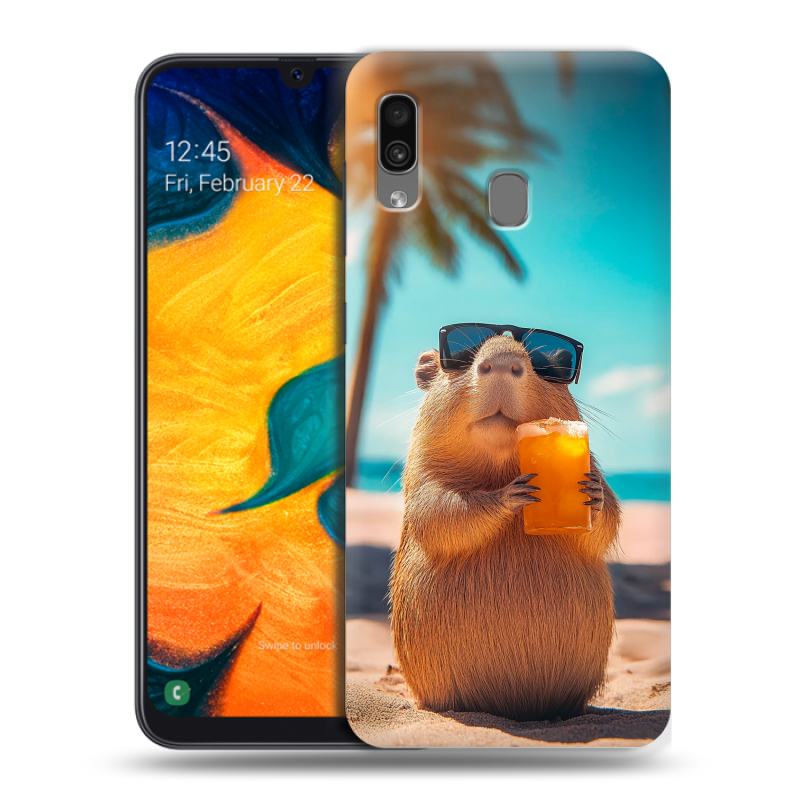 Силиконовый противоударный чехол на Samsung Galaxy A30 с принтом Капибара Силиконовый противоударный чехол на Samsung Galaxy A30 с принтом Капибара