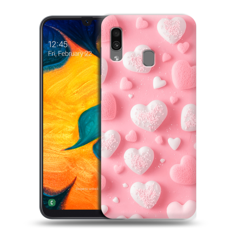 Силиконовый противоударный чехол на Samsung Galaxy A30 с принтом Сердечки Силиконовый противоударный чехол на Samsung Galaxy A30 с принтом Сердечки