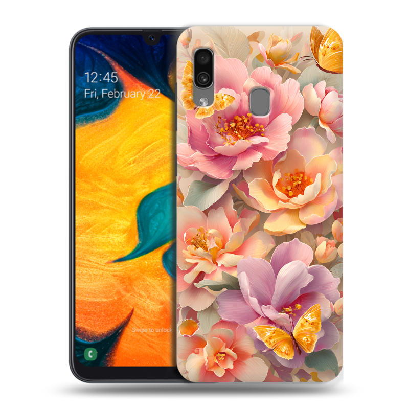 Силиконовый чехол на Samsung Galaxy A30 с принтом Цветы и бабочки Силиконовый чехол на Samsung Galaxy A30 с принтом Цветы и бабочки