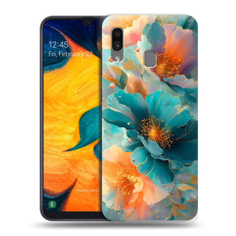 Силиконовый противоударный чехол на Samsung Galaxy A30 с принтом Цветы Силиконовый противоударный чехол на Samsung Galaxy A30 с принтом Цветы