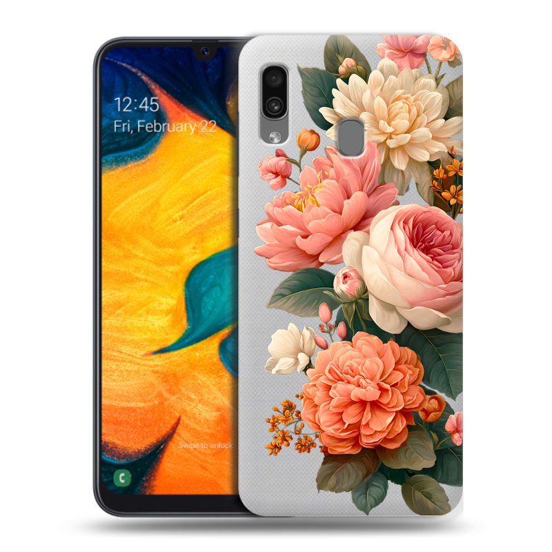 Силиконовый противоударный чехол на Samsung Galaxy A30 с принтом цветы Силиконовый противоударный чехол на Samsung Galaxy A30 с принтом цветы