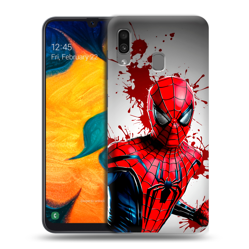 Силиконовый противоударный чехол на Samsung Galaxy A30 с принтом Spiderman Человек паук Силиконовый противоударный чехол на Samsung Galaxy A30 с принтом Spiderman Человек паук