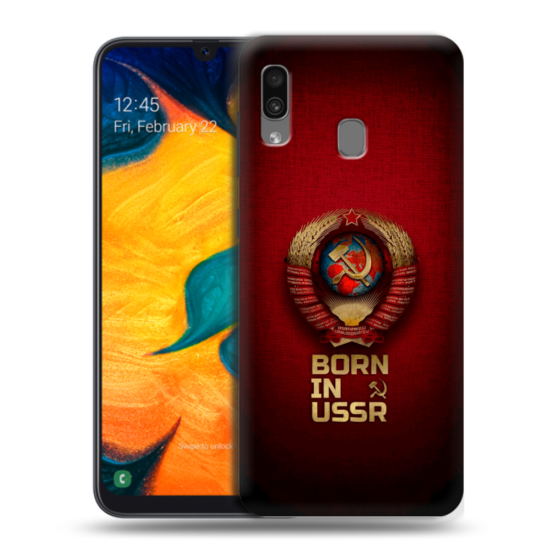 Силиконовый противоударный чехол на Samsung Galaxy A30 с принтом Флаг Герб СССР Силиконовый противоударный чехол на Samsung Galaxy A30 с принтом Флаг Герб СССР