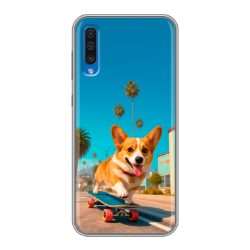 Силиконовый чехол на Samsung Galaxy A50 с принтом Корги на скейте