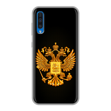 Силиконовый чехол на Samsung Galaxy A50 с принтом Герб России желтый