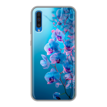 Силиконовый чехол на Samsung Galaxy A50 с принтом голубые орхидеи