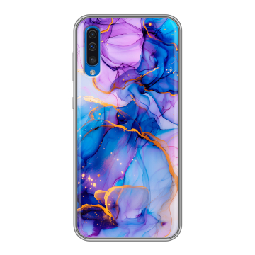 Силиконовый чехол на Samsung Galaxy A50 с принтом синий мрамор