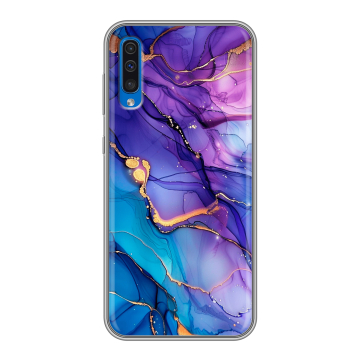 Силиконовый чехол на Samsung Galaxy A50 с принтом синий мрамор