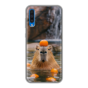 Силиконовый чехол на Samsung Galaxy A50 с принтом Капибара с апельсином