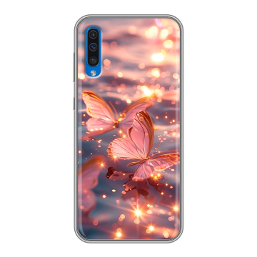 Силиконовый чехол на Samsung Galaxy A50 с принтом бабочки розовые