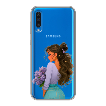Силиконовый чехол на Samsung Galaxy A50 с принтом девушка цветы Силиконовый чехол на Samsung Galaxy A50 с принтом девушка цветы