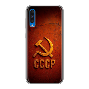 Силиконовый чехол на Samsung Galaxy A50 с принтом Флаг Герб СССР