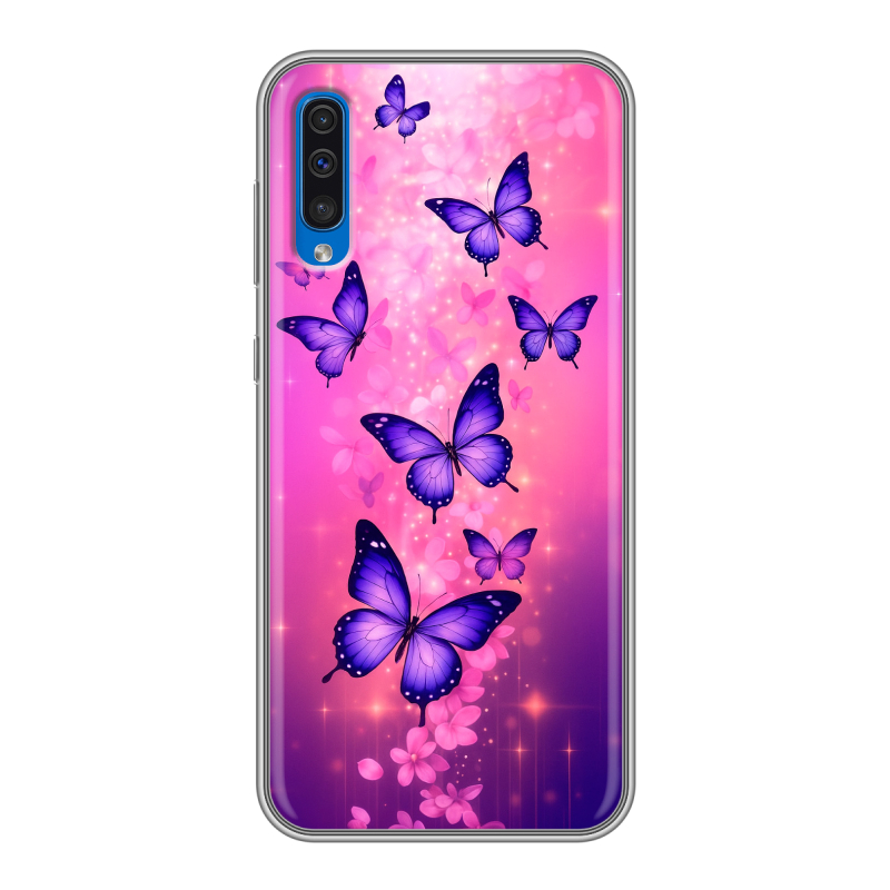 Силиконовый противоударный чехол на Samsung Galaxy A50 с принтом Бабочки Силиконовый противоударный чехол на Samsung Galaxy A50 с принтом Бабочки